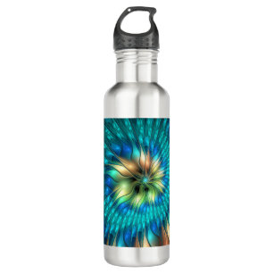 Luminous Fantasy Flower, Colorful Abstract Fractal Stainless Steel Water Bottle