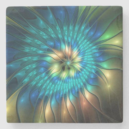 Luminous Fantasy Flower Colorful Abstract Fractal Stone Coaster