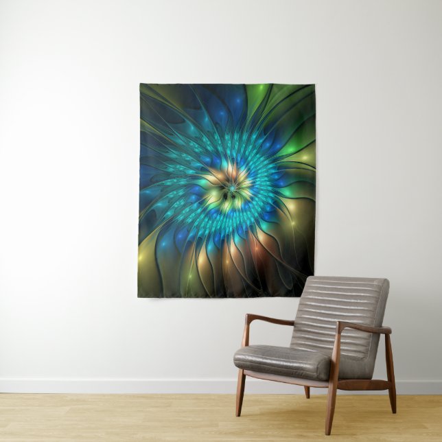Luminous Fantasy Flower, Colorful Abstract Fractal Tapestry (In Situ)