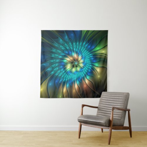 Luminous Fantasy Flower Colorful Abstract Fractal Tapestry