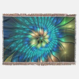 Luminous Fantasy Flower, Colorful Abstract Fractal Throw Blanket