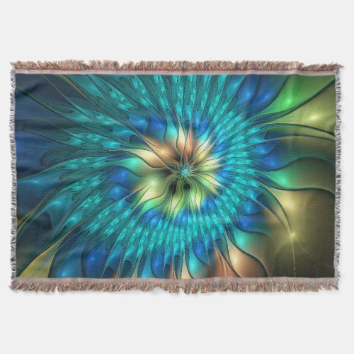 Luminous Fantasy Flower Colorful Abstract Fractal Throw Blanket