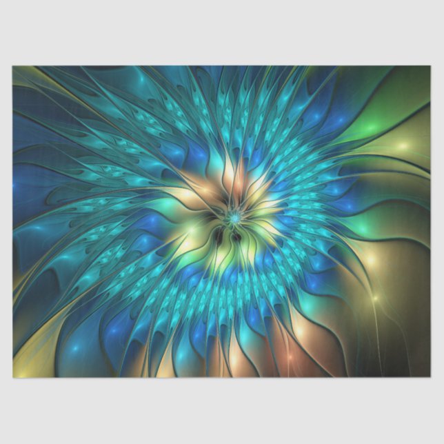 Luminous Fantasy Flower, Colorful Abstract Fractal Tissue Paper (Front)