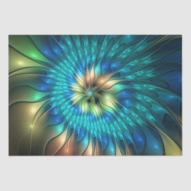 Luminous Fantasy Flower, Colorful Abstract Fractal Tissue Paper (Front)