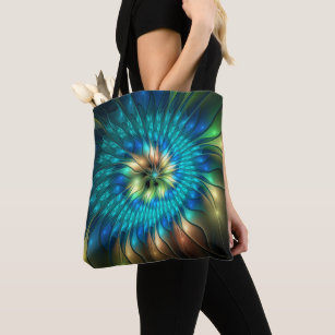 Luminous Fantasy Flower, Colorful Abstract Fractal Tote Bag