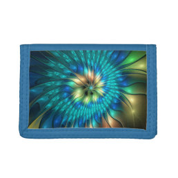 Luminous Fantasy Flower, Colorful Abstract Fractal Trifold Wallet