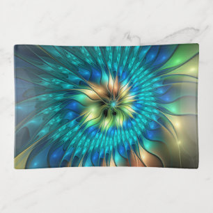 Luminous Fantasy Flower, Colorful Abstract Fractal Trinket Tray