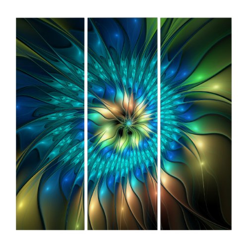 Luminous Fantasy Flower Colorful Abstract Fractal Triptych