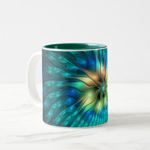 Luminous Fantasy Flower, Colorful Abstract Fractal Two-Tone Coffee Mug