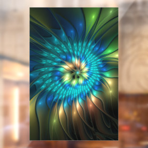 Luminous Fantasy Flower, Colorful Abstract Fractal Window Cling
