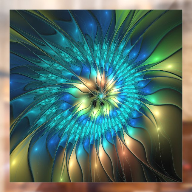 Luminous Fantasy Flower, Colorful Abstract Fractal Window Cling (Sheet 2)