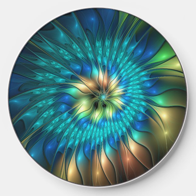 Luminous Fantasy Flower, Colorful Abstract Fractal Wireless Charger (Front)