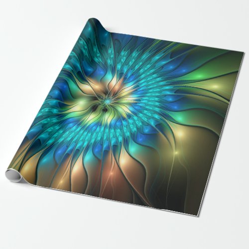 Luminous Fantasy Flower Colorful Abstract Fractal Wrapping Paper