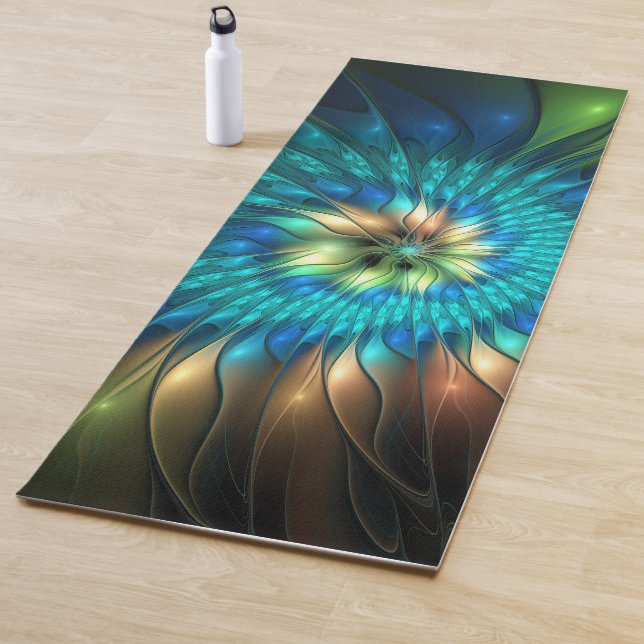Luminous Fantasy Flower, Colorful Abstract Fractal Yoga Mat (In Situ)