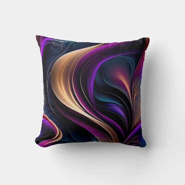 Luminous Flow - Bold Purple, Teal, and Gold Art Throw Pillow (Front)