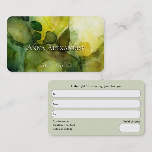 Luminous Flow | Green Abstract Watercolor  Business Card