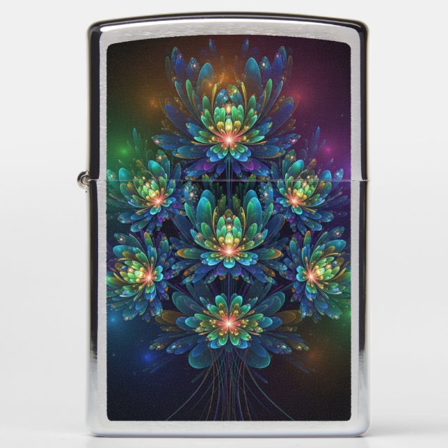 Luminous Fractal Flower Print Zippo Lighter (Front)