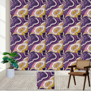 Luminous Geode Tile Pattern in Violet Pink & Gold