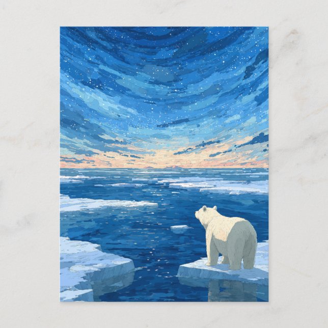Luminous Giant Moon Polar Bear Arctic Night Postcard (Front)