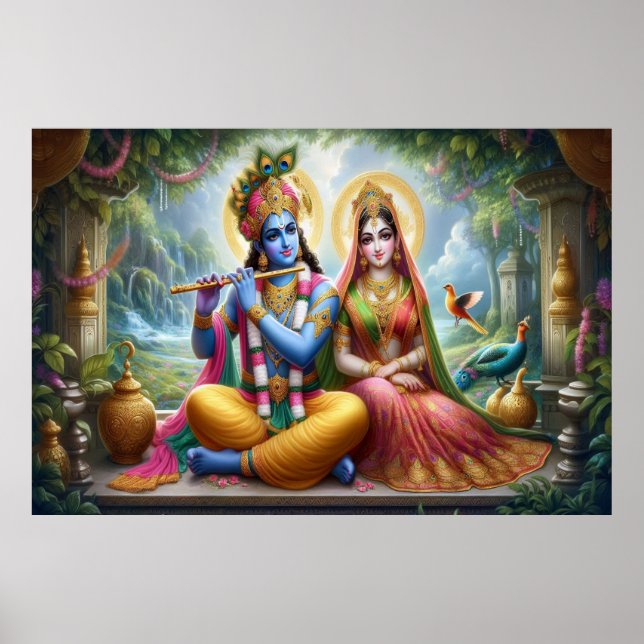 Luminous Gods Art: Krishna Radha, Divine Couple  Poster (Front)