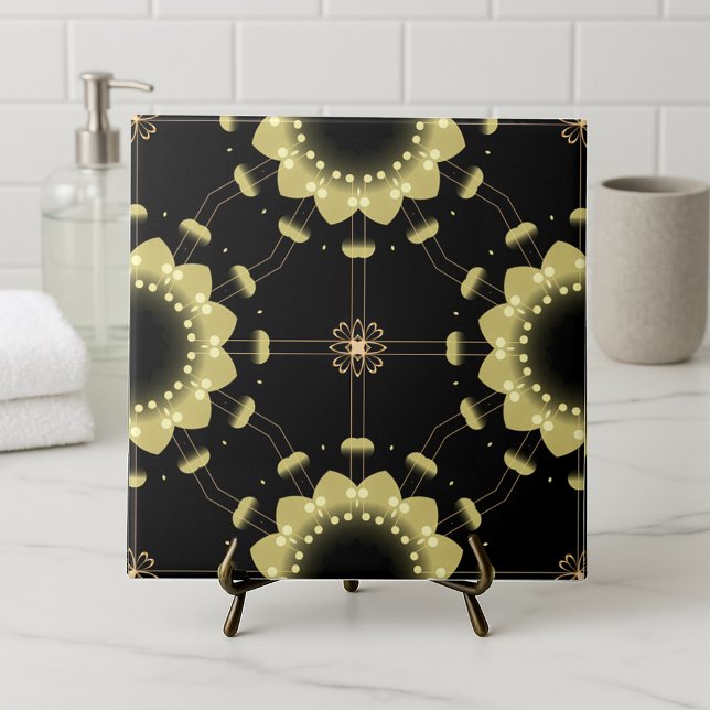 Luminous Gold Black Arabesque Geometric Mandala Ceramic Tile (Creator Uploaded)
