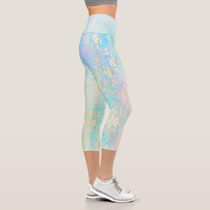 Luminous Gold Floral on Pastels Capris