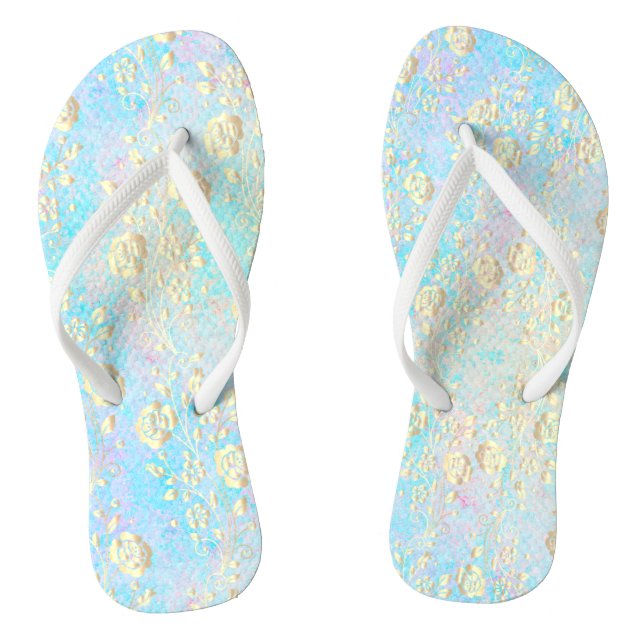 Luminous Gold Floral on Pastels Flip Flops (Footbed)