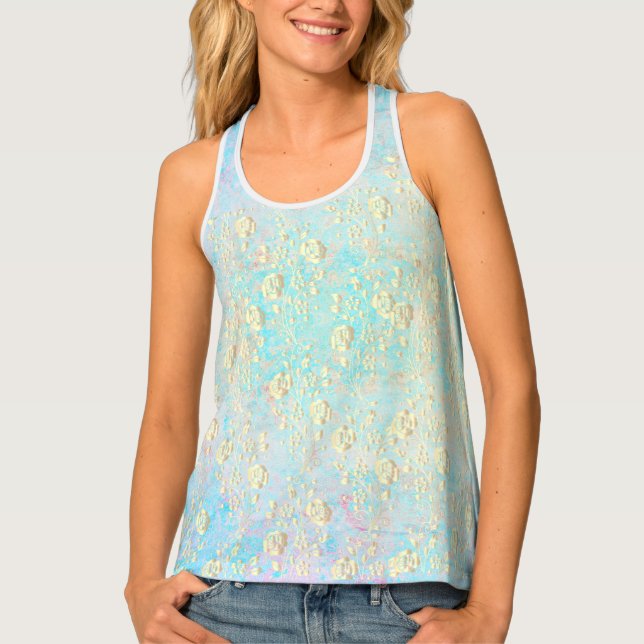 Luminous Gold Floral on Pastels Women's Tank Top (Front)