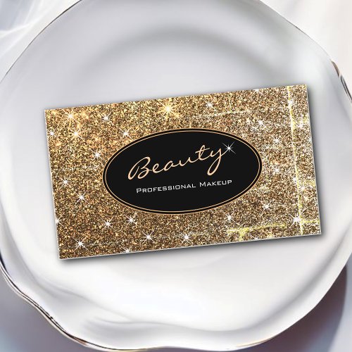 Luminous Gold Glitter Professional Beauty Makeup Business Card