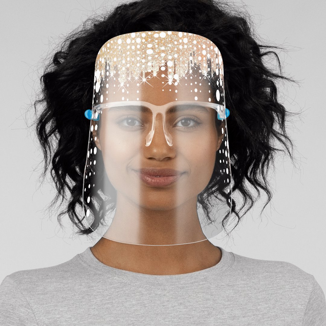 Luminous Gold Glitter Sparkle Stars Feminine Hair Face Shield | Zazzle