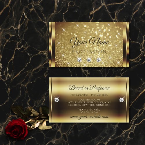 Luminous Gold Glitter Sparkling Stars Diamonds Business Card