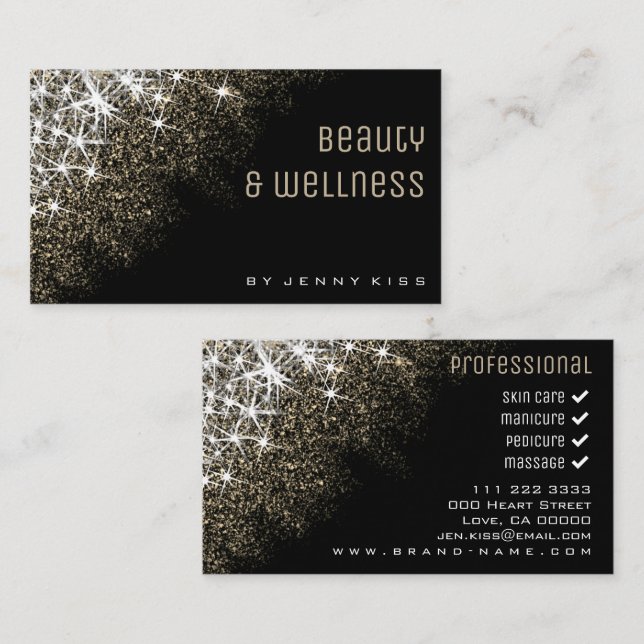 Luminous Gold Glitter Stars Extravagant Wellness Business Card (Front/Back)