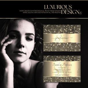 Luminous Gold Glitter Stars Golden Border Monogram Business Card