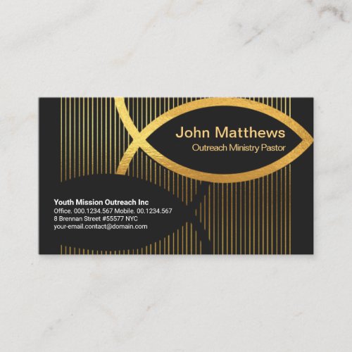 Luminous Gold Lines Gold Ichthus Christian Fish Business Card
