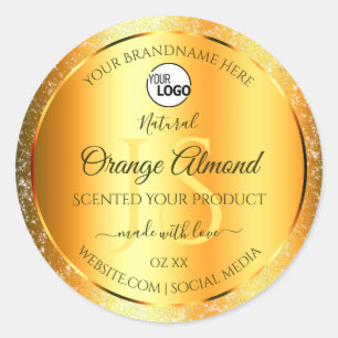 Luminous Gold Orange Sparkly Glitter Initials Logo Classic Round Sticker