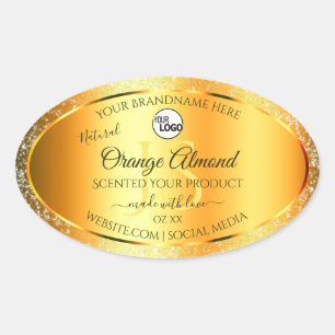Luminous Gold Orange Sparkly Glitter Initials Logo Oval Sticker