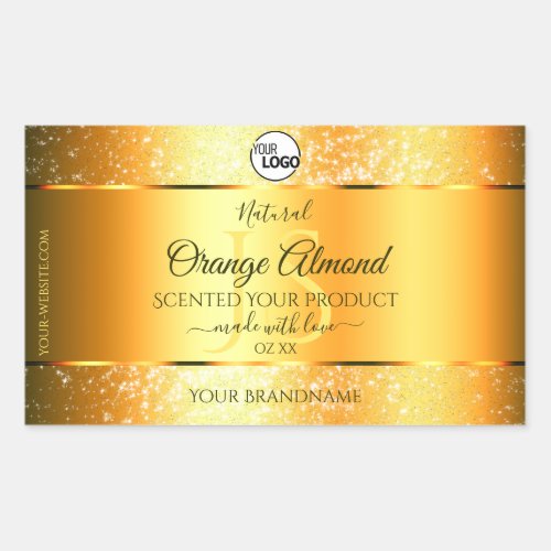 Luminous Gold Orange Sparkly Glitter Initials Logo Rectangular Sticker