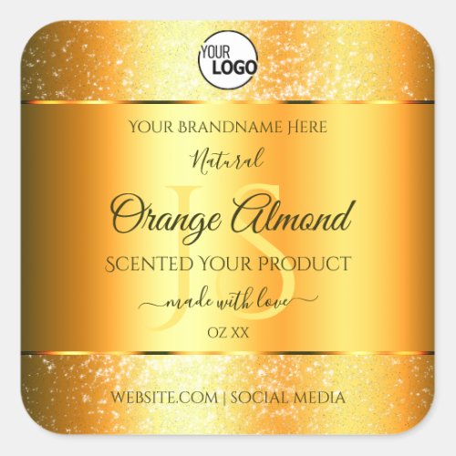 Luminous Gold Orange Sparkly Glitter Initials Logo Square Sticker