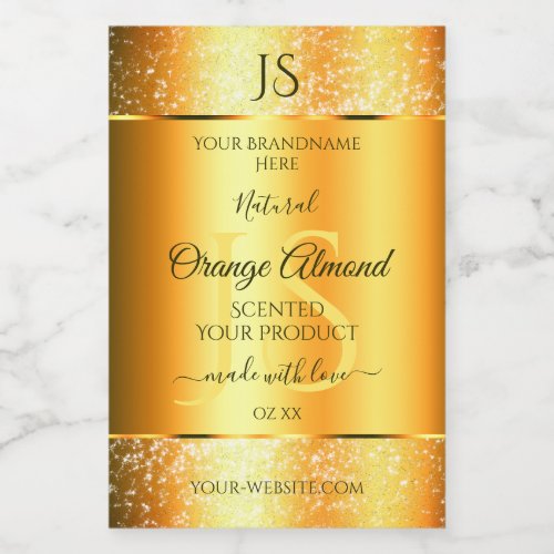 Luminous Gold Orange Sparkly Glitter with Initials Food Label