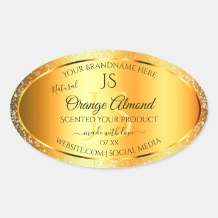 Luminous Gold Orange Sparkly Glitter with Initials Oval Sticker