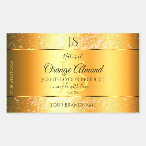 Luminous Gold Orange Sparkly Glitter with Initials Rectangular Sticker