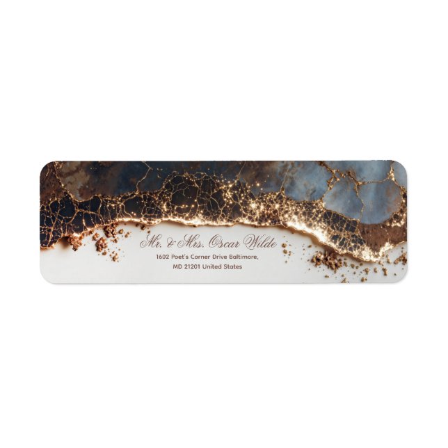 Luminous Gold Vein Mineral Agate Return Address Label (Front)