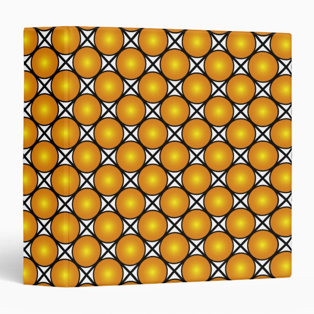 Luminous Golden Dots Black White Lattice Pattern 3 Ring Binder (Front/Spine)