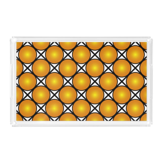 Luminous Golden Dots Black White Lattice Pattern Acrylic Tray (Front)