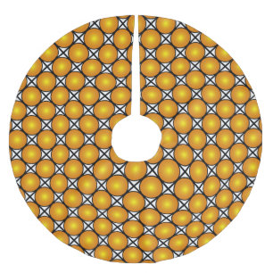 Luminous Golden Dots Black White Lattice Pattern Brushed Polyester Tree Skirt