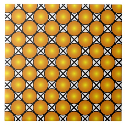 Luminous Golden Dots Black White Lattice Pattern Ceramic Tile