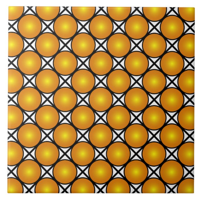 Luminous Golden Dots Black White Lattice Pattern Ceramic Tile (Front)