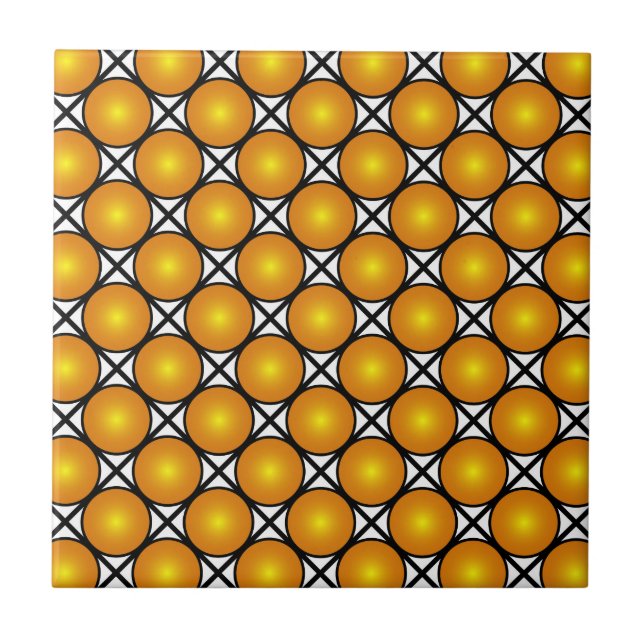 Luminous Golden Dots Black White Lattice Pattern Ceramic Tile (Front)