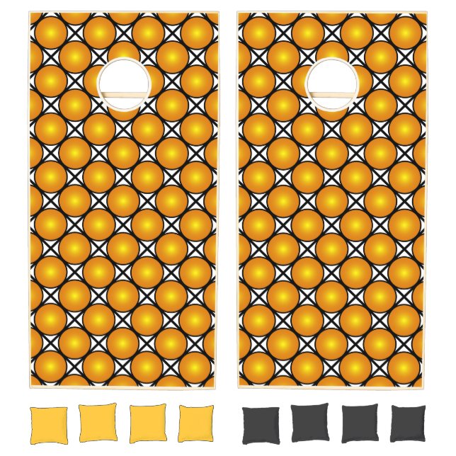 Luminous Golden Dots Black White Lattice Pattern Cornhole Set (Set)