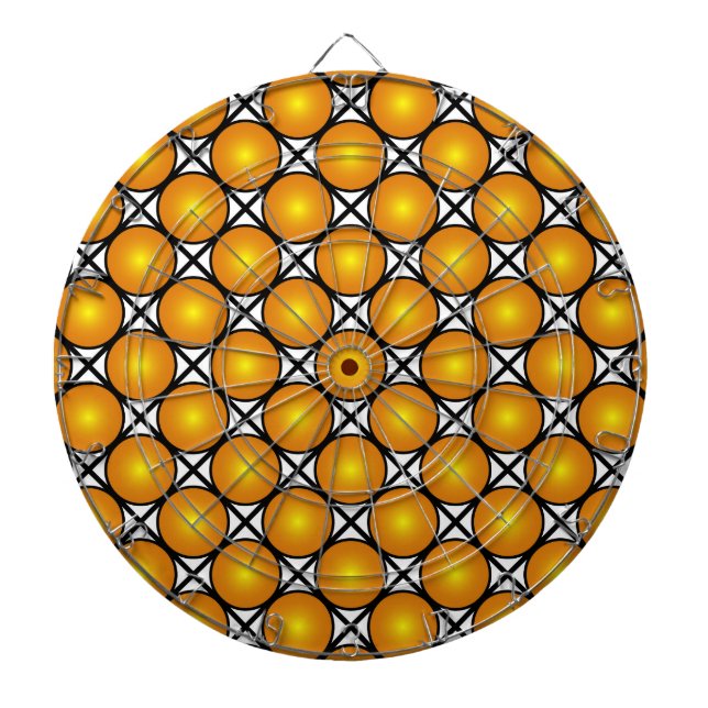 Luminous Golden Dots Black White Lattice Pattern Dart Board (Front)